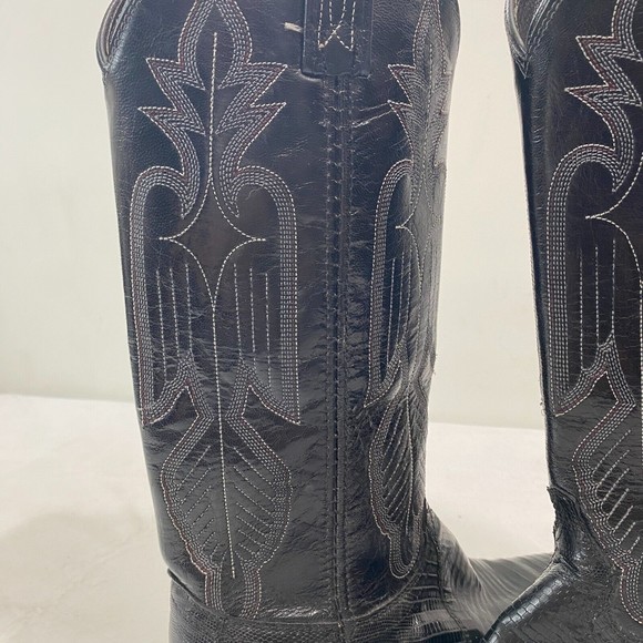 VTG Dan Post Black Teju Lizard Leather Embroidered Western Cowboy Boots Womens 5 - Picture 10 of 14